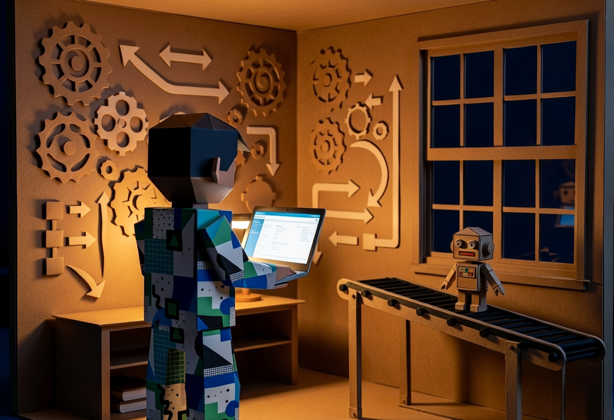 Een laptop met een diagram van een automatiseringsworkflow