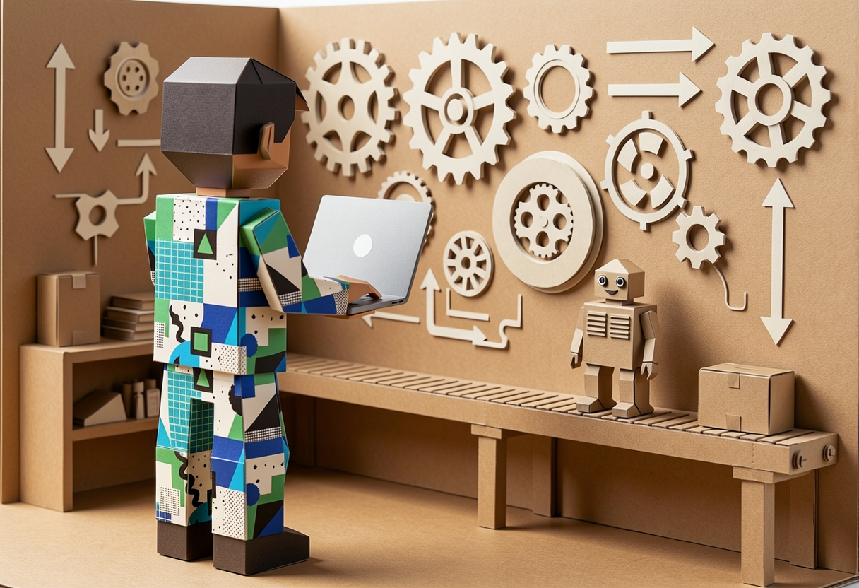 Een laptop met een diagram van een automatiseringsworkflow